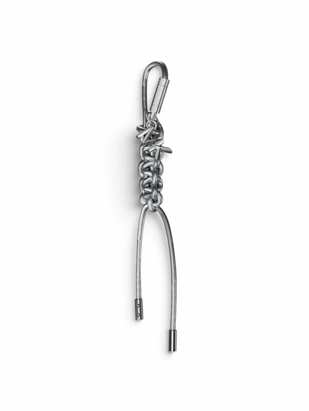 Michael Kors Silver Braided Leather Keyring with MK Charm